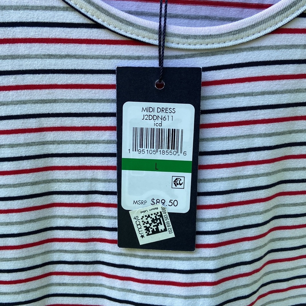 NWT Tommy Hilfiger Striped Tiered Midi Dress Women's Size L - Picture 6 of 9